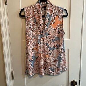 Elegant Paisley Sleeveless Blouse - Orange and Gray